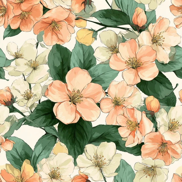Retro Floral Seamless Pattern Pastel Flowers Illustration