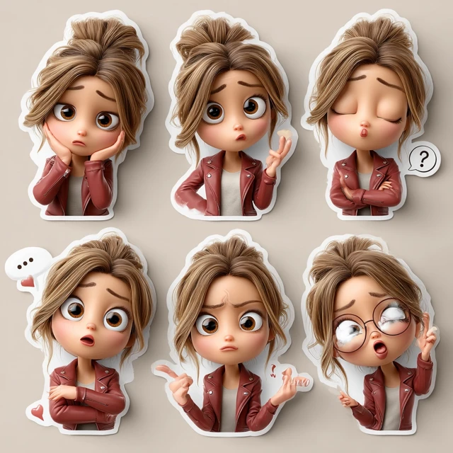 Cartoon Stickers: Female Character with Expressions