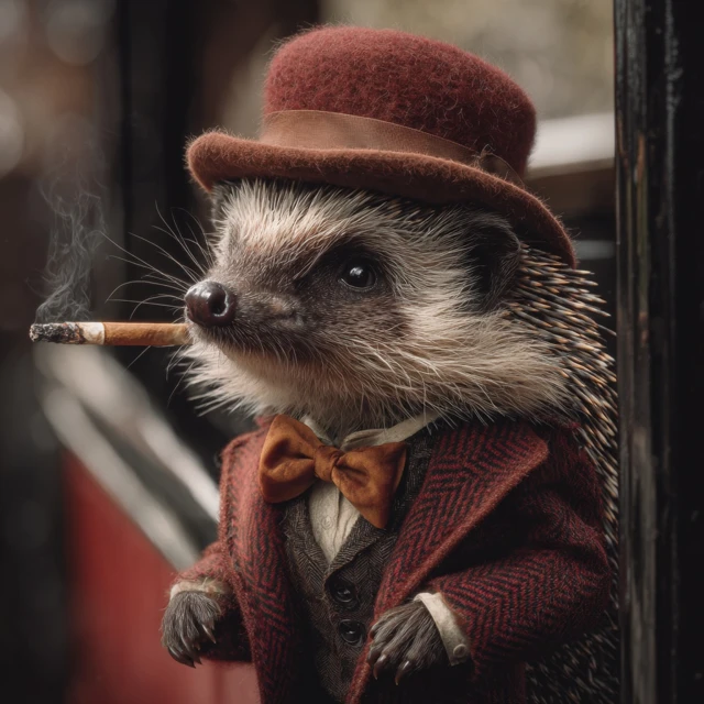 Hedgehog Gentleman Smoking Cigarette In A Bar