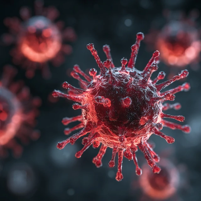 Hyperdetailed Red Virus Under Microscope