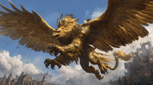 Majestic Griffon Above Burning Praag Fantasy Art