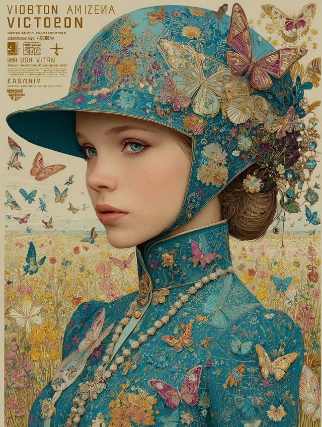 Girl with Butterfly Hat Victorian Art