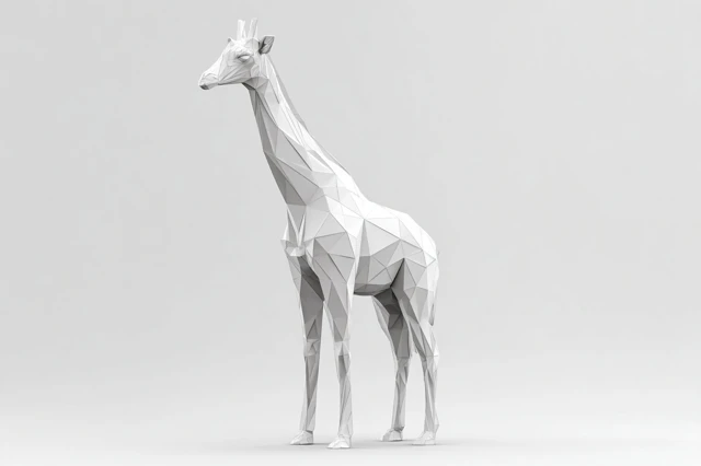 3D Giraffe Sculpture Low Poly Style White Background