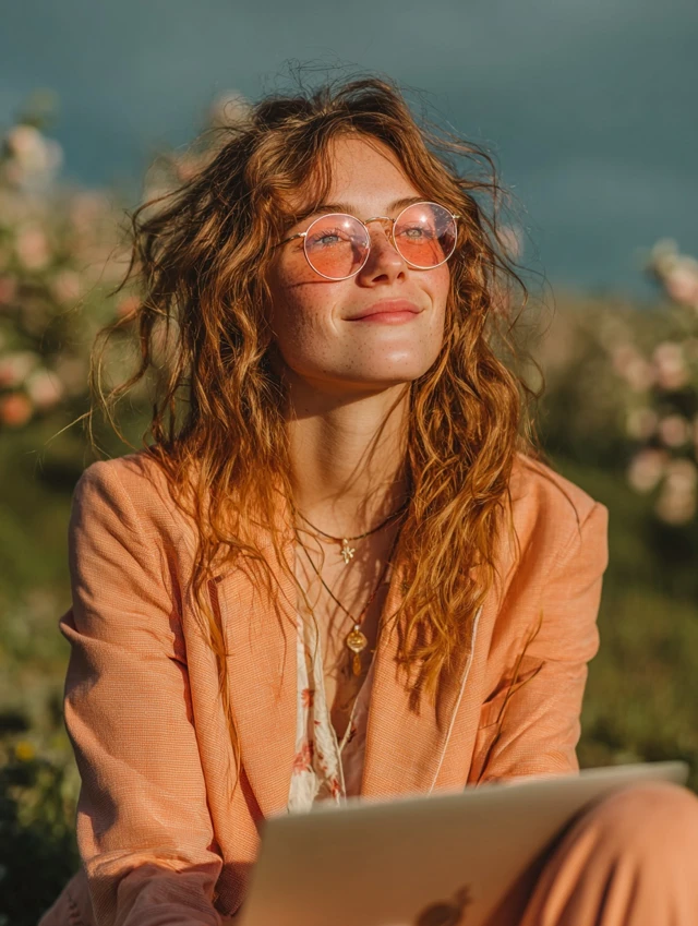 Woman in Peach Orchard Lifestyle Photography