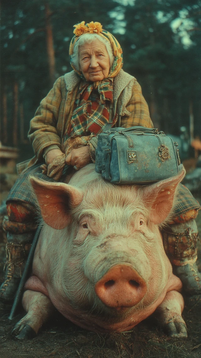 Granny on a Pig Russia Soviet Union Summer
