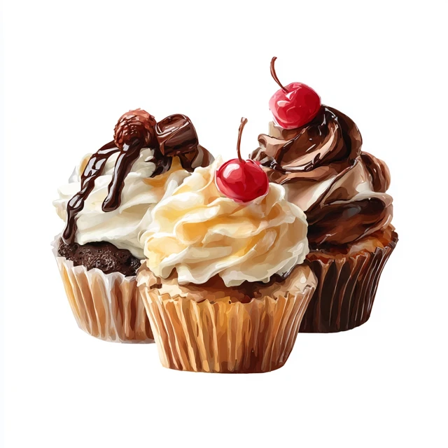Delicious Cupcake Illustration with Cherries