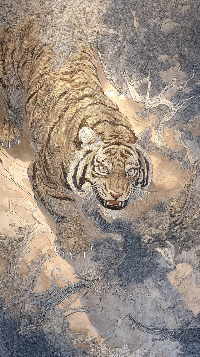 South China Tiger Painting in Ink Wash Style