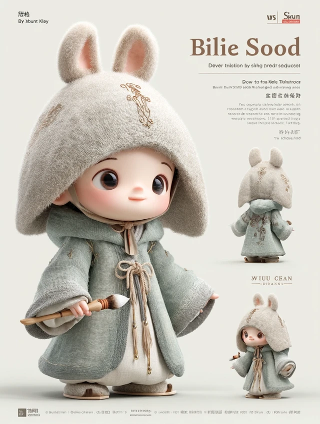 Cute Rabbit-Eared Child: Song Dynasty Scholar