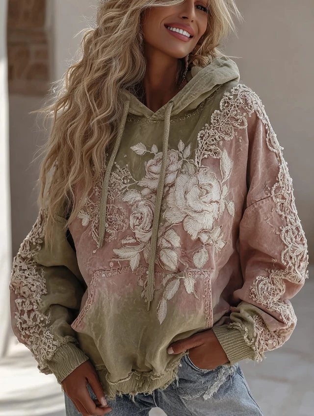 Boho Embroidered Hoodie Fashion Magazine Cover Style