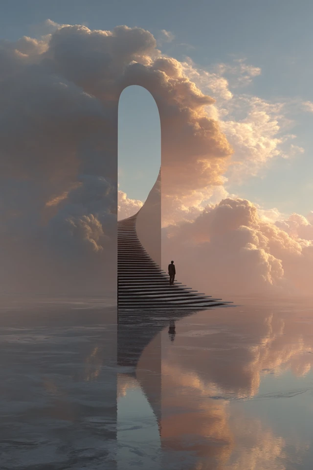Dreamlike Archway Staircase into the Sky
