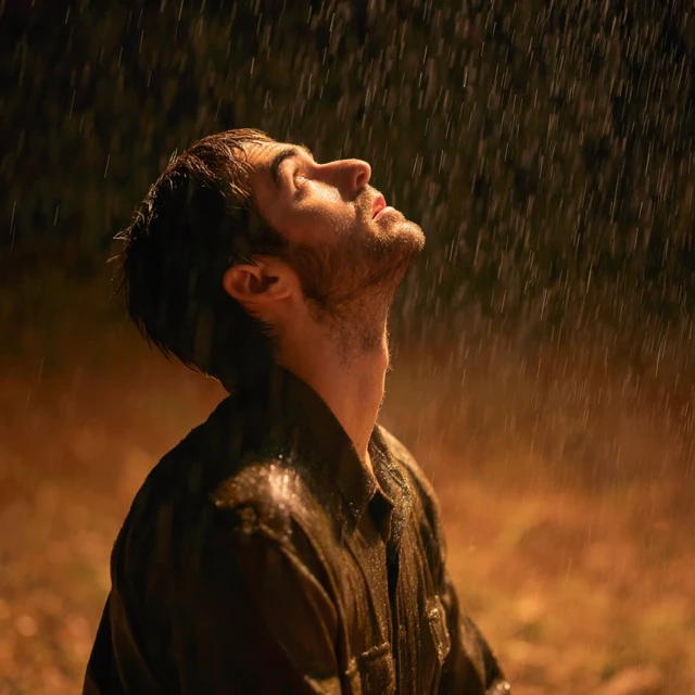 Man in Rain Peaceful Surrender Hope and Light
