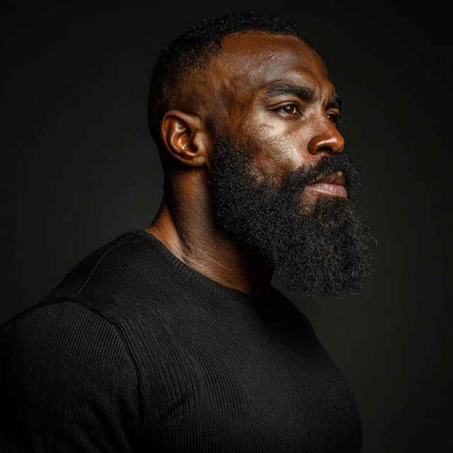 Black Man with Beard Side Profile Portrait