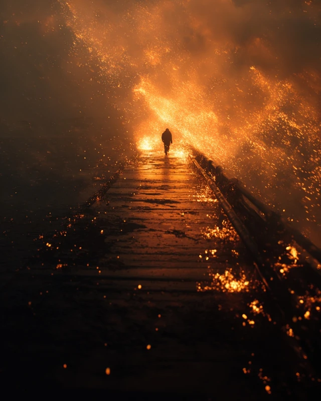 Walking Through Fire A Dramatic Photo