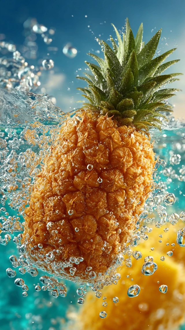 Pineapple Falling into Liquid Slow Motion