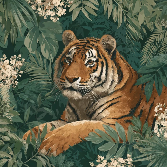 Cute Tiger in Viridian Vector Art