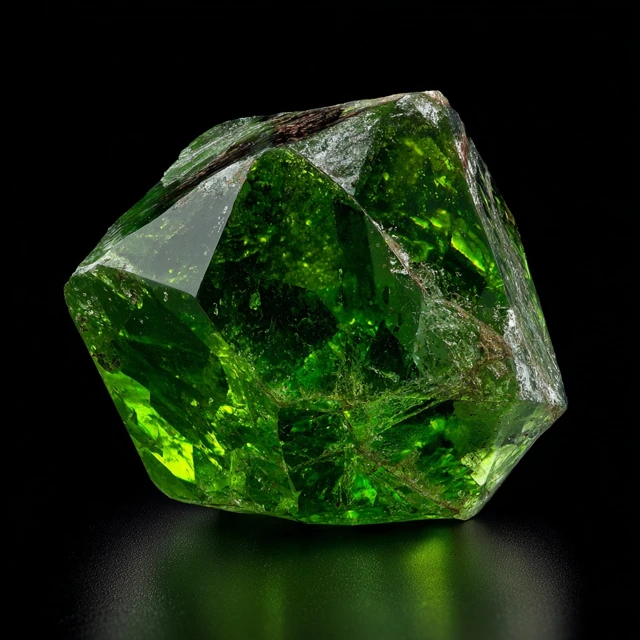 Raw Green Gemstone on Black Background