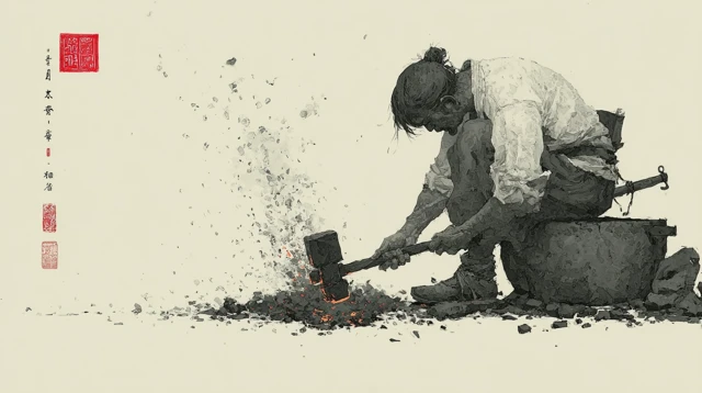 Blacksmith in Chinese Ink: Transforming Sword to Plow