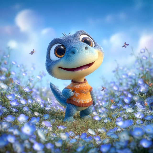 Adorable Baby Dinosaur Character Art in Flowers