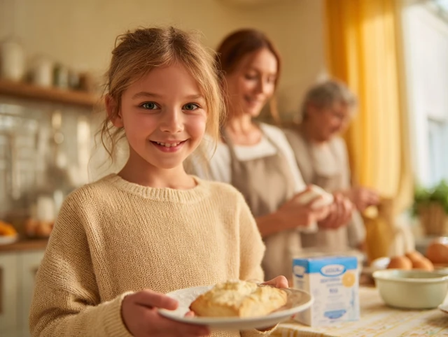 Family baking happy mother and daughter in the kitchen