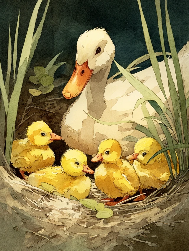 Ducklings and Mother Duck Picture Book Style