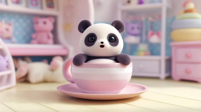 Kawaii 3D Panda in a Teacup Cute Cartoon Art
