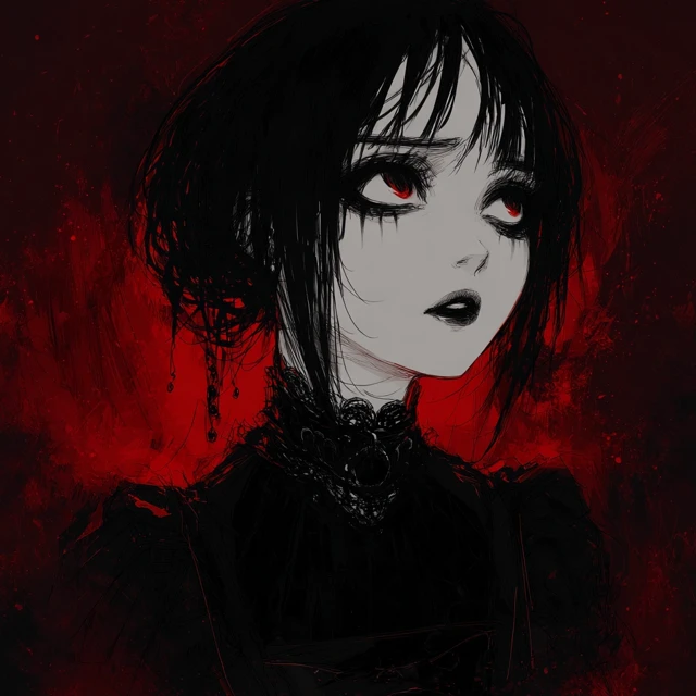 Dreadful Goth Anime Woman Suffering