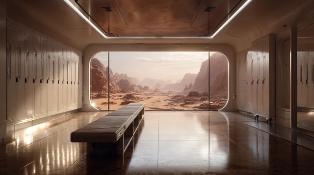 Futuristic Locker Room on Mars SciFi Interior Design