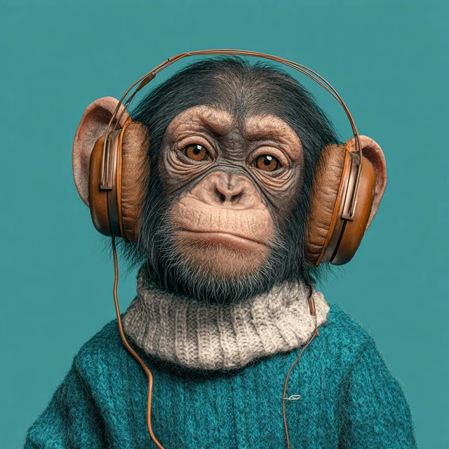 Cute Baby Chimpanzee Listening to Music