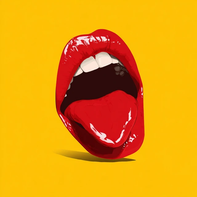 Cute Red Lips with Tongue Vector Art