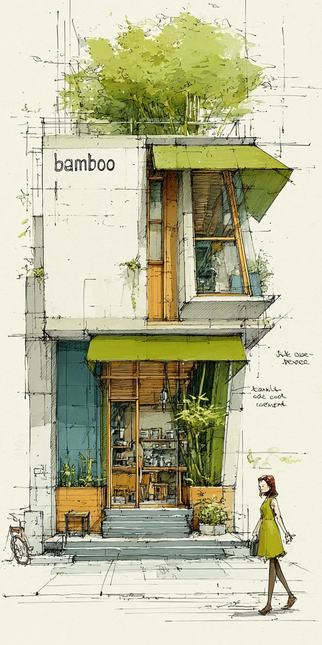Bamboo Coffee Shop Architectural Drawing