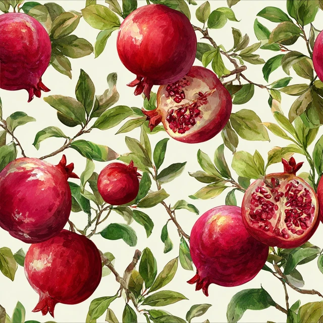 Enchanted Garden Seamless Pattern Pomegranates