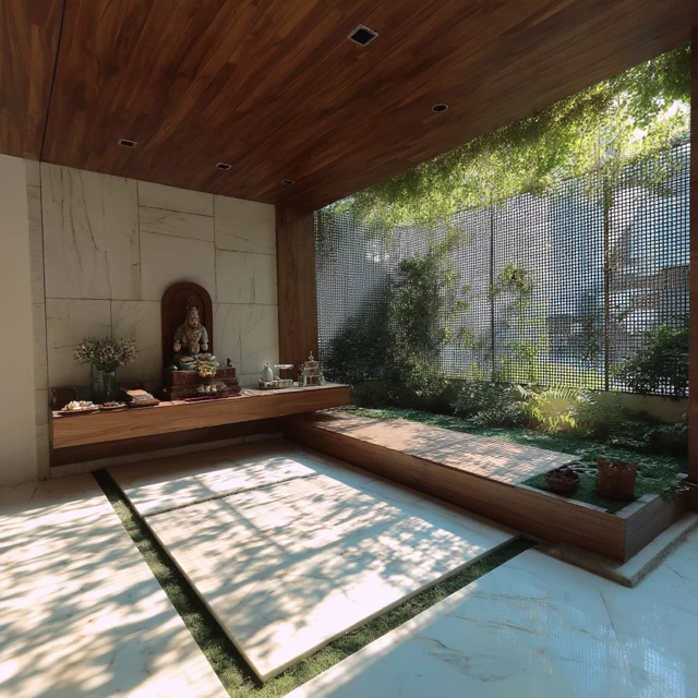 Indian Modern Pooja Unit with Garden View