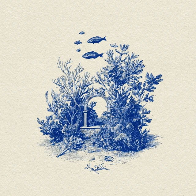Underwater Gate Illustration Vintage Style