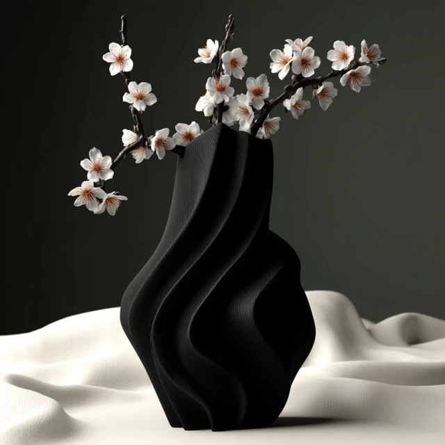 Matte Black Vase Cherry Blossom Floral Still Life