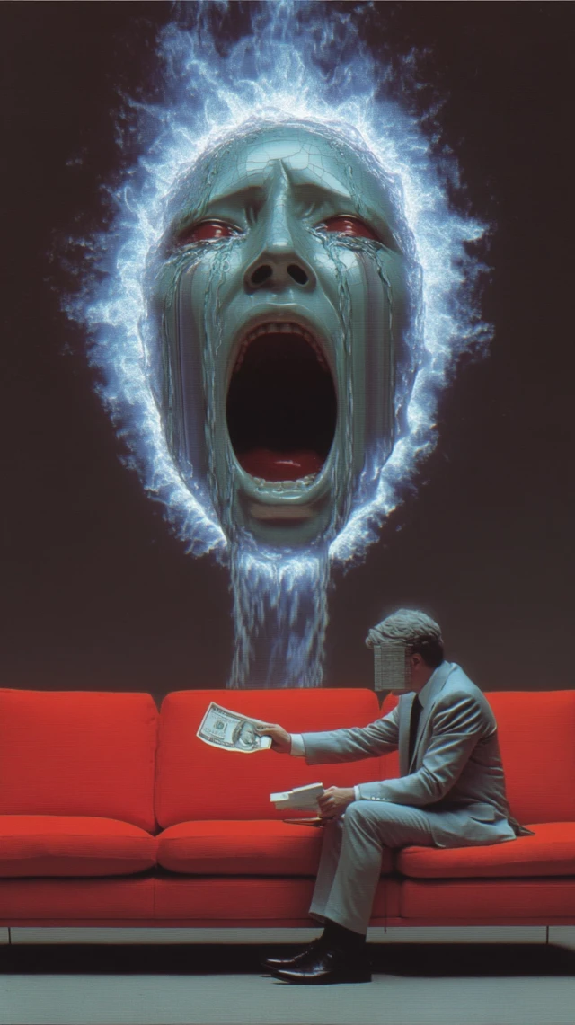Surrealist Therapist and Patient with Invoice Art