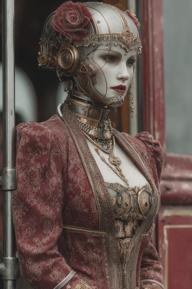 Neo Victorian Cyborg in Trolley Car Retrofuturism