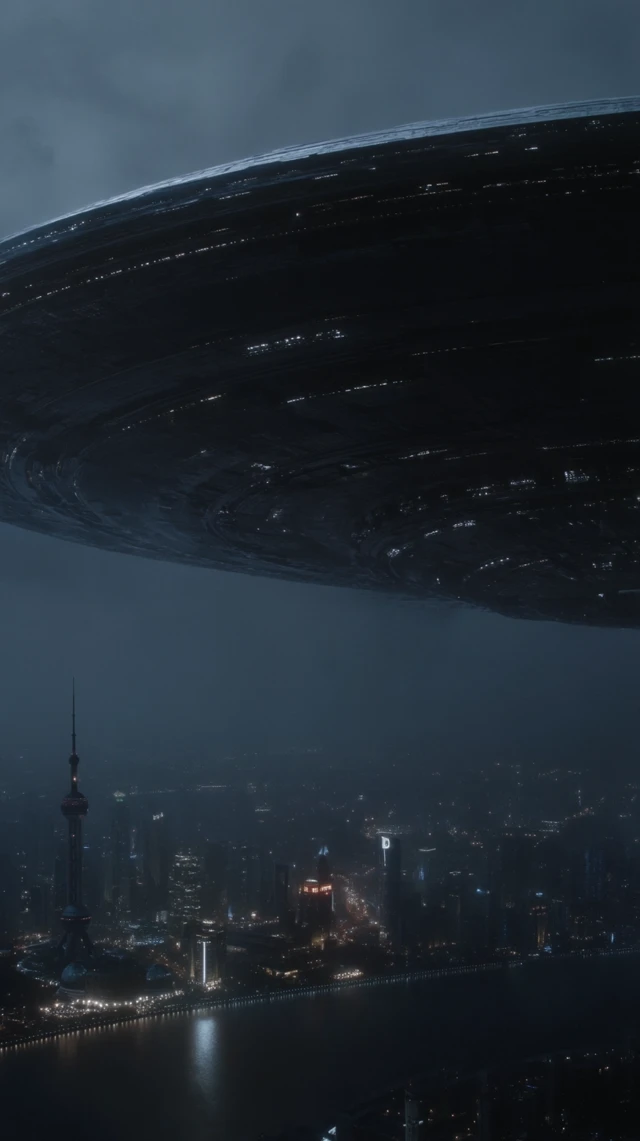 Shanghai Bund Alien Invasion Cinematic Shot