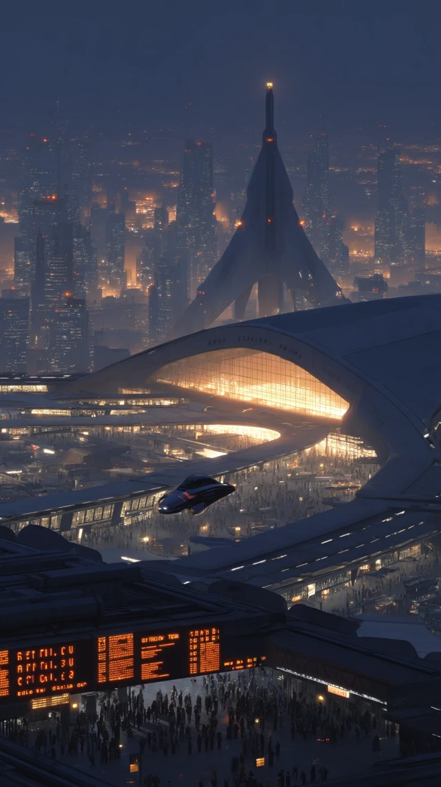 Cyberpunk City Futuristic Transportation Hub
