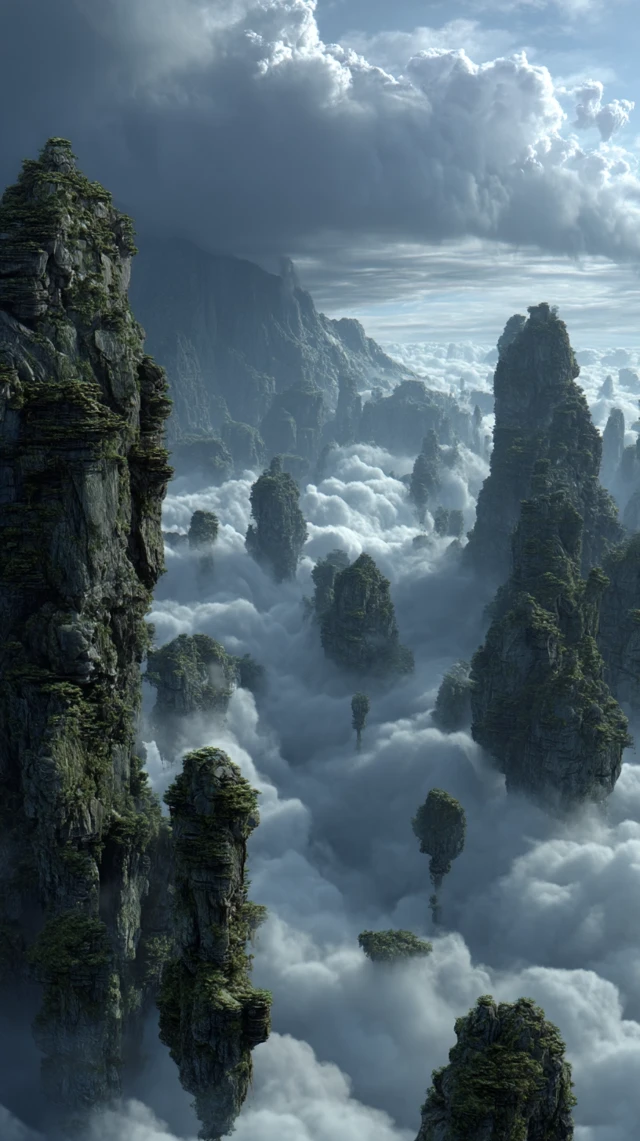 Alien World Above the Clouds Floating Islands and Spires