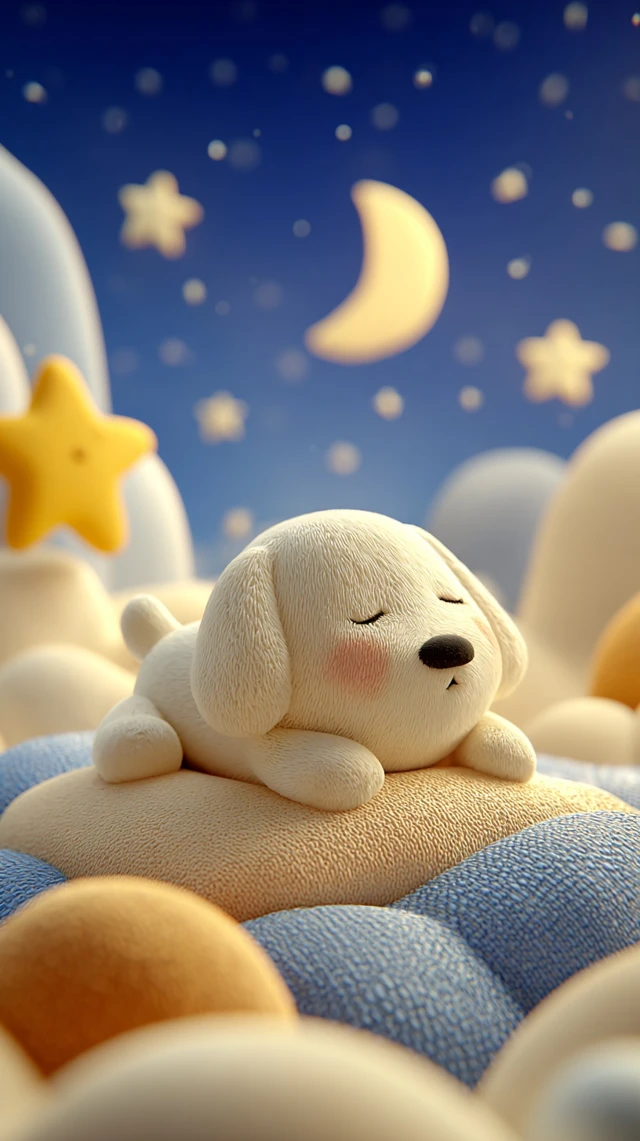 Cute Bear Sleeping on Clouds Space Cartoon