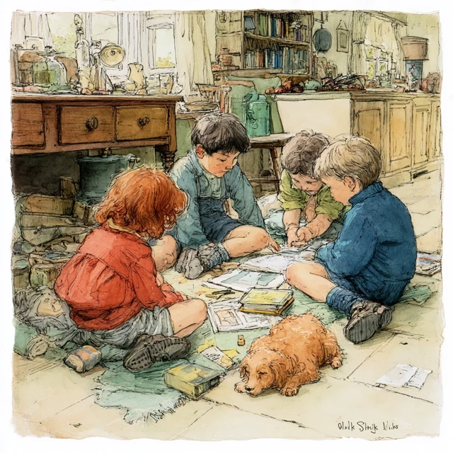 Children Playing Watercolor Painting Illustration
