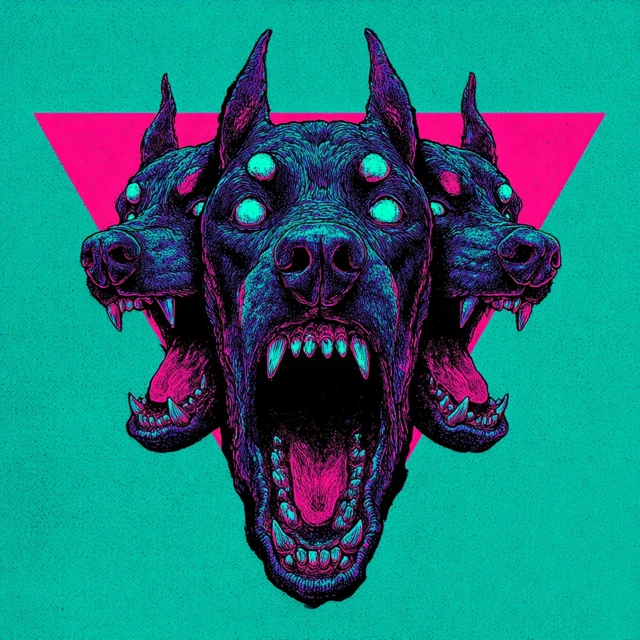 Three Headed Doberman Pinscher Graphic Horror Design