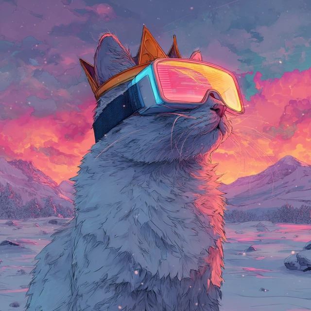 Cool Cat with Crown and VR Glasses Synthwave Art