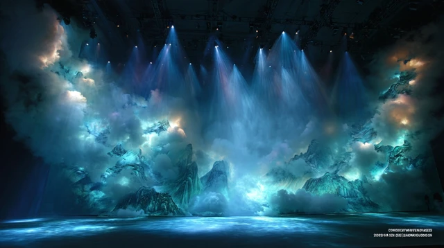 Theatrical Stage Design with Dramatic Lighting
