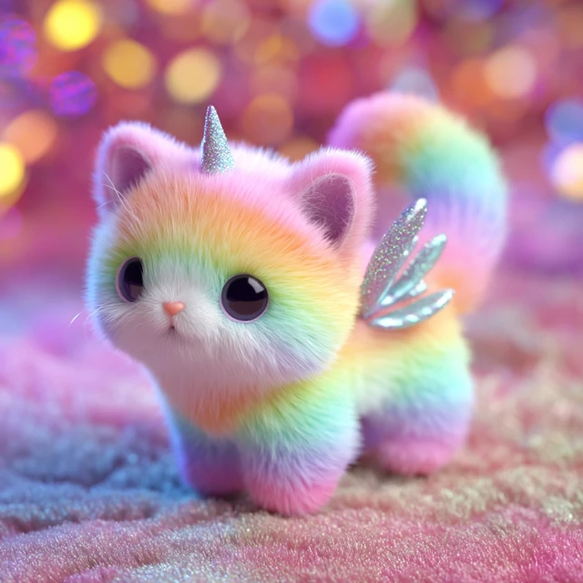 Rainbow Unicorn Cat Magical Creature