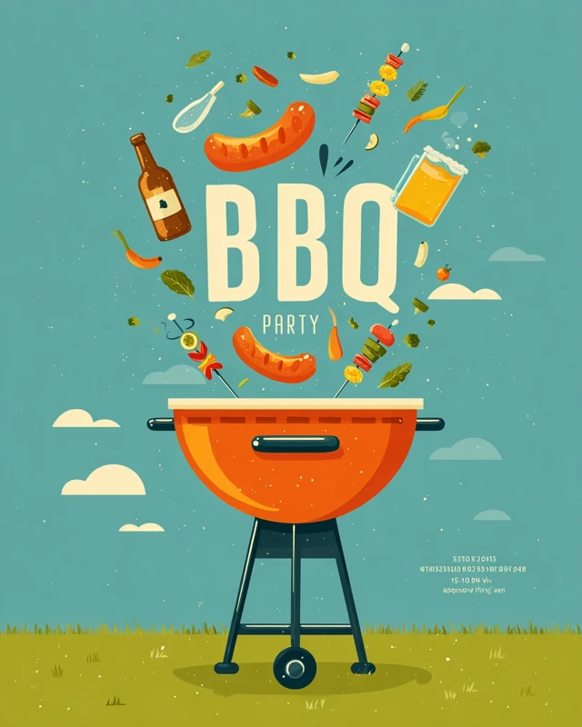 BBQ Party Invitation Poster Fun Food Grill Illustration