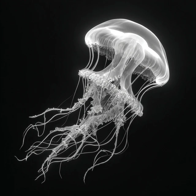 Immortal Jellyfish Monochrome Illustration