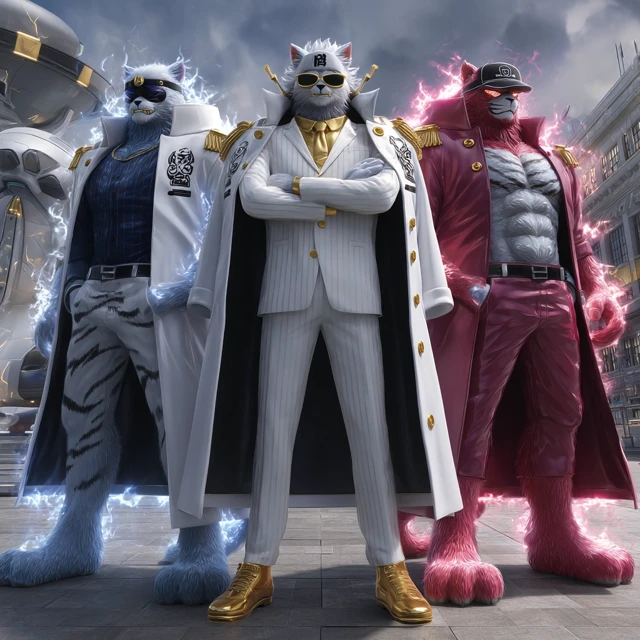 One Piece Marine Admirals Cat Characters 3D Anime Style