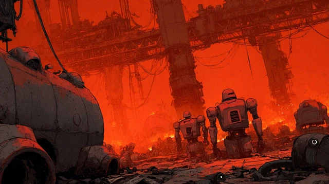 Robotic Skull Horror Art Apocalyptic Scene
