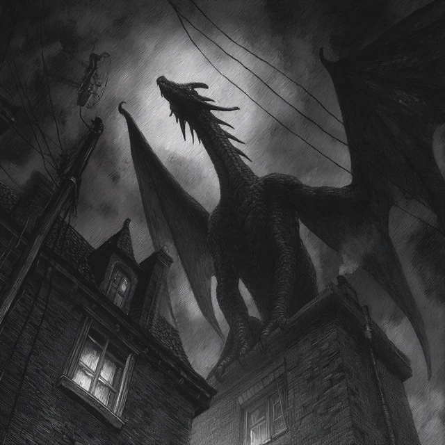 Dragon Over City Noir RPG Art